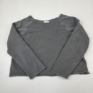Joah Brown Sweatshirt Womens Medium Gray Oversized Raw Hem Fleece Pullover